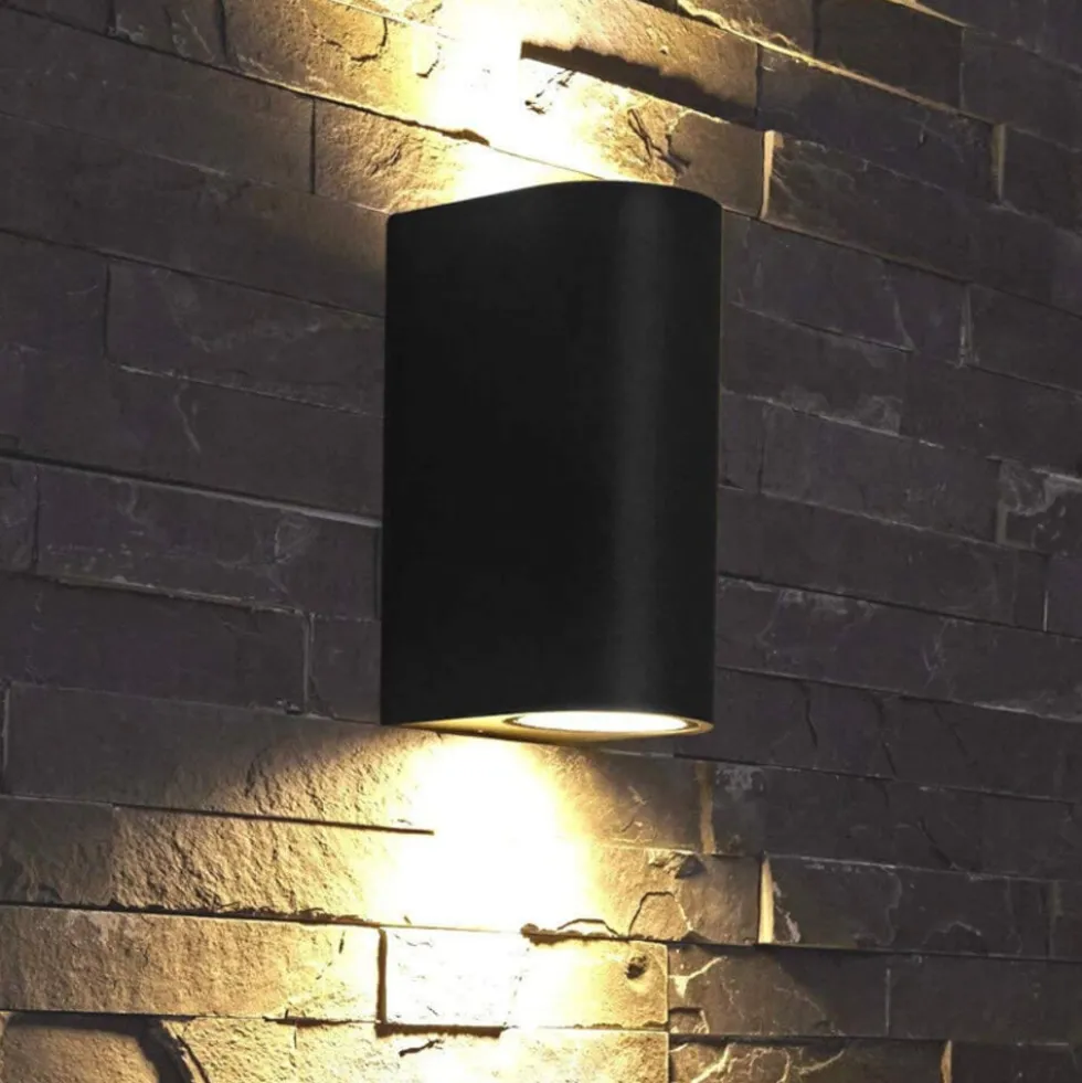 LED Wandleuchte halbrund Anthrazit - GU10 Fassung - IP44 - geeignet für 2 GU10 Spots