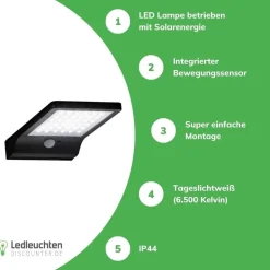LED Wandleuchte Solar mit Sensor schwarz - IP44 300Lm 6000K Tageslichtweiß