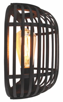 LED Wandleuchte TRECCIA Schwarz / Rattan Schwarz