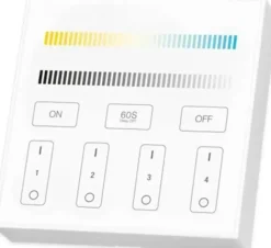 LED Wandsteuerung Miboxer – TW Tunable White Dual White – Weiß Aufbau 86x86MM – 4 Zonen | RF 2.4GHz – Farbtemperatur steuerbar & dimmbar | Kabellos mit 3V AAA Batterie