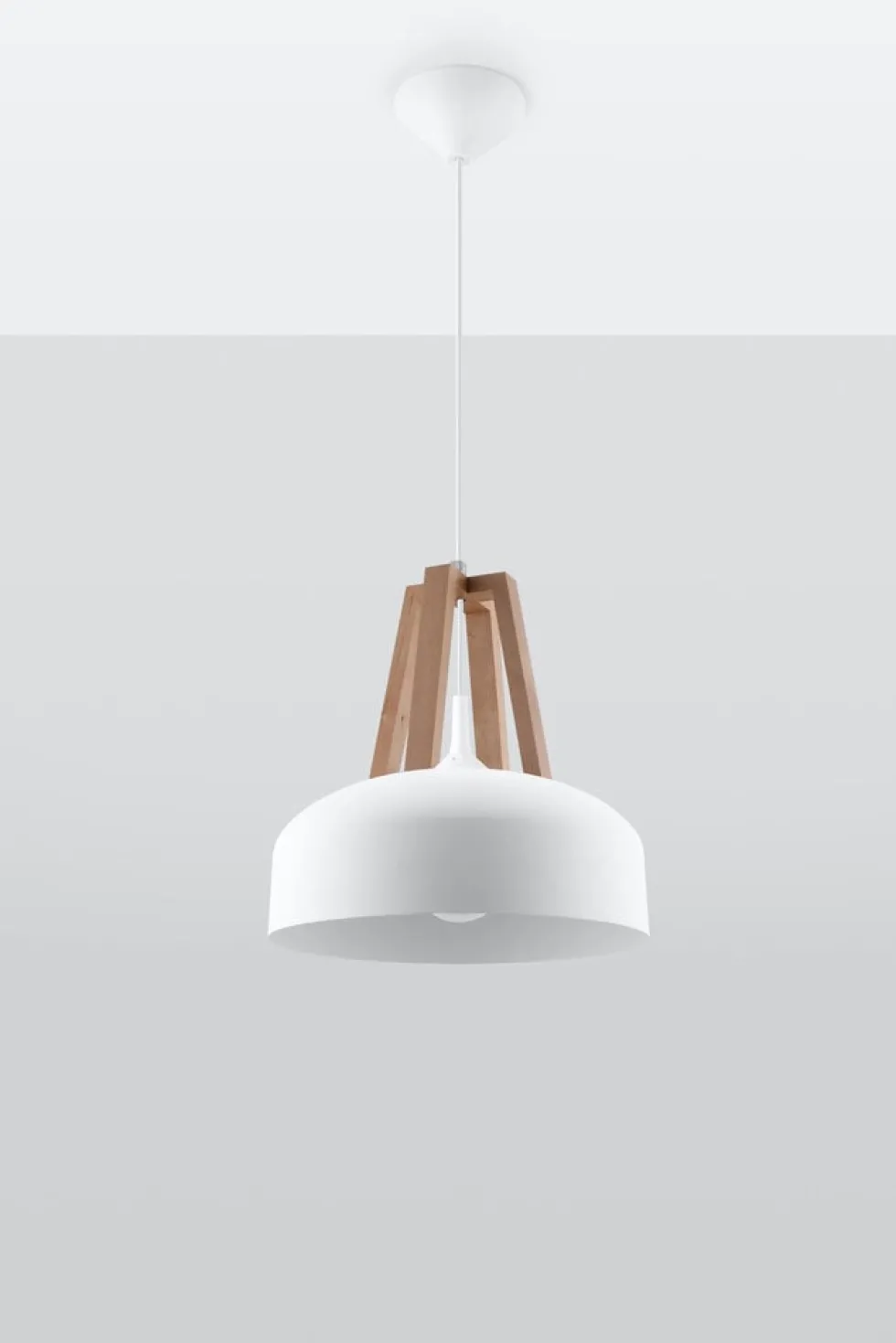Pendelleuchte CASCO Weiß / Natur Holz - 1x E27 Fassung - max. 60W - exkl. LED's