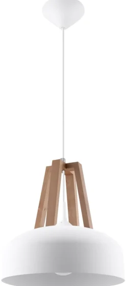 Pendelleuchte CASCO Weiß / Natur Holz - 1x E27 Fassung - max. 60W - exkl. LED's