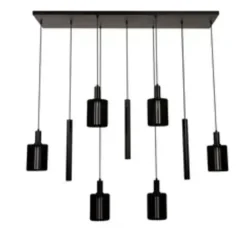 Pendelleuchte – 6×E27 – Rechteckig – Schwarz – Aluminium – Höhenverstellbar – Dimmbar