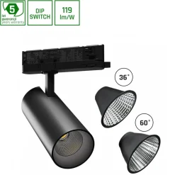 3-Phasen LED Strahler Andromeda – 25–27W Multi-Lumen-Schalter – 4000K Neutralweiß – Schwarz – 170×74 mm