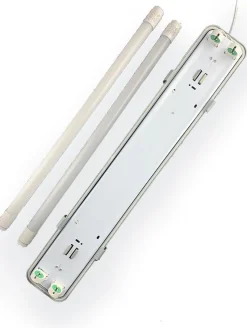 Set - 150cm Doppelfassung - IP65 Feuchtraum -Wannenleuchte + 2 x 25W LED Leuchtstoffröhren 3000K - 830 - Warmweiß - Komplett