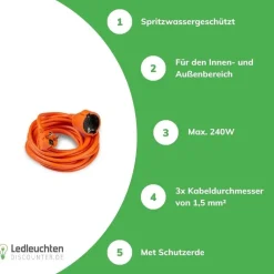 Verlängerungskabel 5 Meter - H05VV-F3G1,5 geerdet - orange