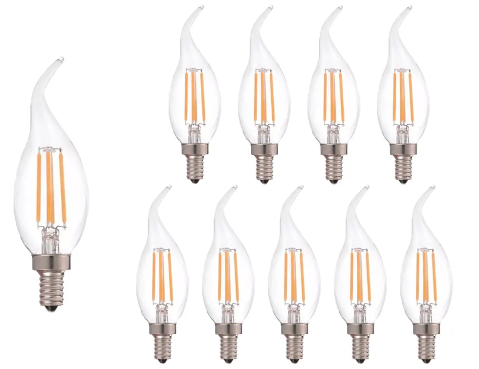 Vorteilspack 10 Stück - LED Fadenlampe Kerze dimmbar - E14 Fassung C37 - 5W entspricht 45W - 2700K Warmweiß